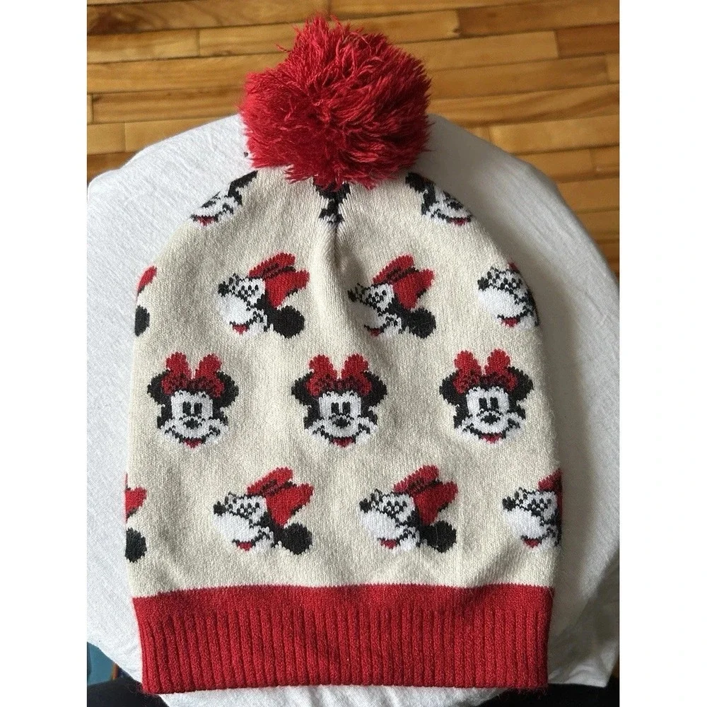 Adorable Coquette Cozy Disney Junior Minnie Mouse Cream Warm Fall Stretch Beanie